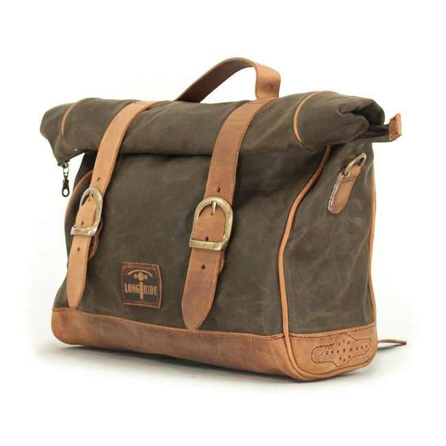 Longride, ''Old Chopper'' waxed cotton saddlebag. Khaki — Universal