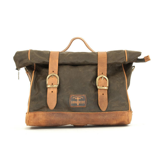 Longride, ''Old Chopper'' waxed cotton saddlebag. Khaki — Universal