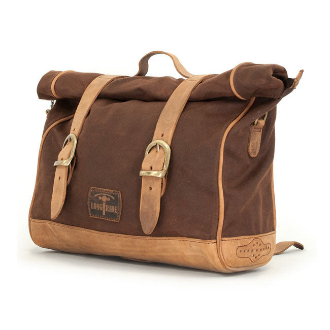 Longride, ''Old Chopper'' waxed cotton saddlebag. Marron Brown — Universal