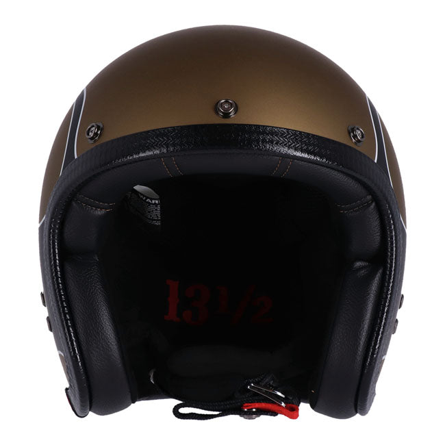 13 1/2 Skull bucket helmet flames matt gold