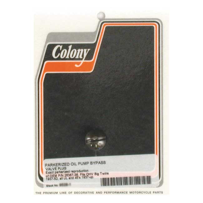 Colony bypass plug, oil pump — 36-52 Big Twin OHV & Flathead; 37-52 45" Flathead (NU)