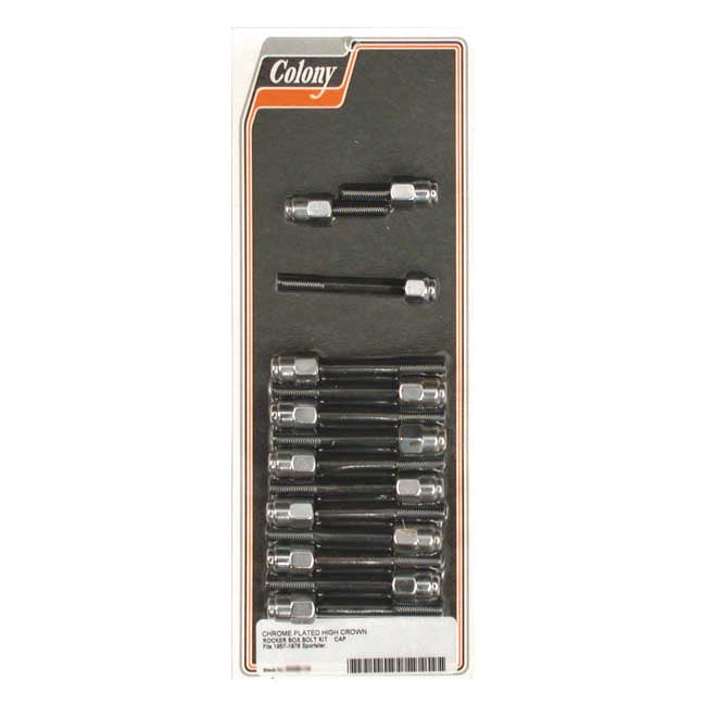 Colony, Sportster rocker box bolt kit. Cap style, chrome — 57-76 XL Sportster (NU)
