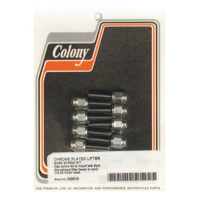 Colony, tappet block mount kit. Cap style, chrome — 36-E76 Big Twin (NU). With L76-84 style tappet blocks