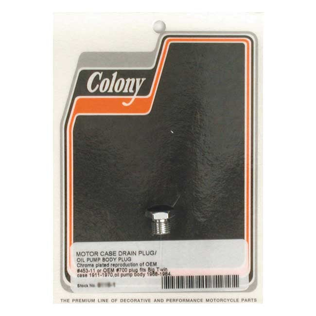 Colony, crankcase drain plug / oil pump plug. Chrome