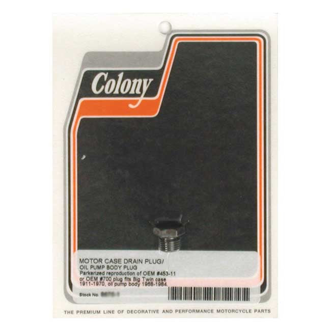 Colony, crankcase drain plug / oil pump plug. Black