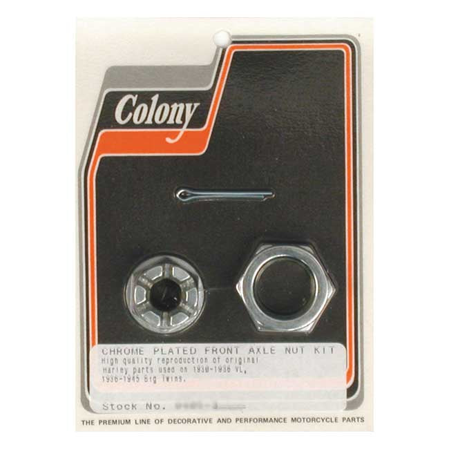 Colony axle nut kit. Front — 36-45 Big Twin; 30-36 Big Twin SV (NU)