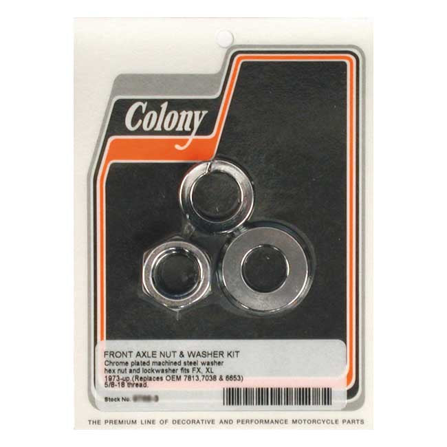 Colony axle nut & washer kit — 73-UP FX; 79-UP XL Sportster (Excl. wide glide models)