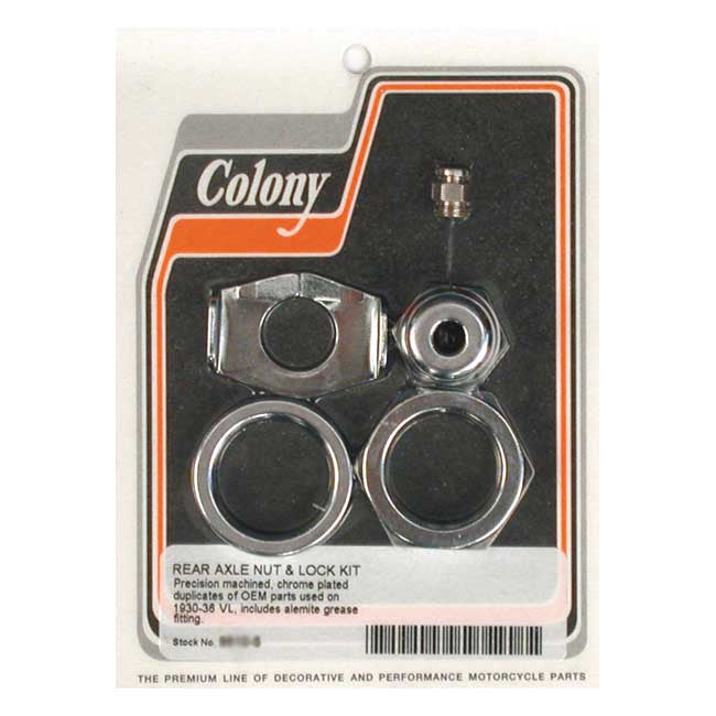 Colony rear axle nut & lock kit — 30-36 74"/80" VL Big Twin Flatheads (NU)