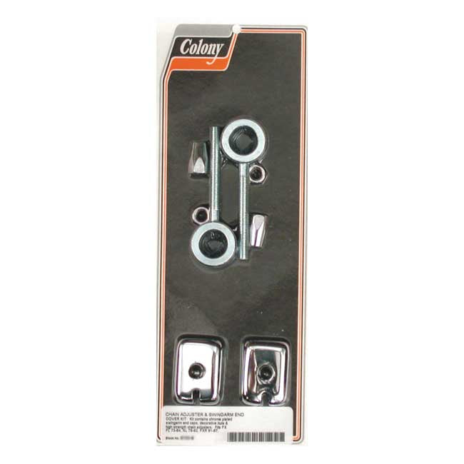 Colony OEM style axle adjusters — 73-86 4-speed Big Twin; 79-96 XL Sportster; 82-94 FXR; 80-83 FLT/Touring (NU)