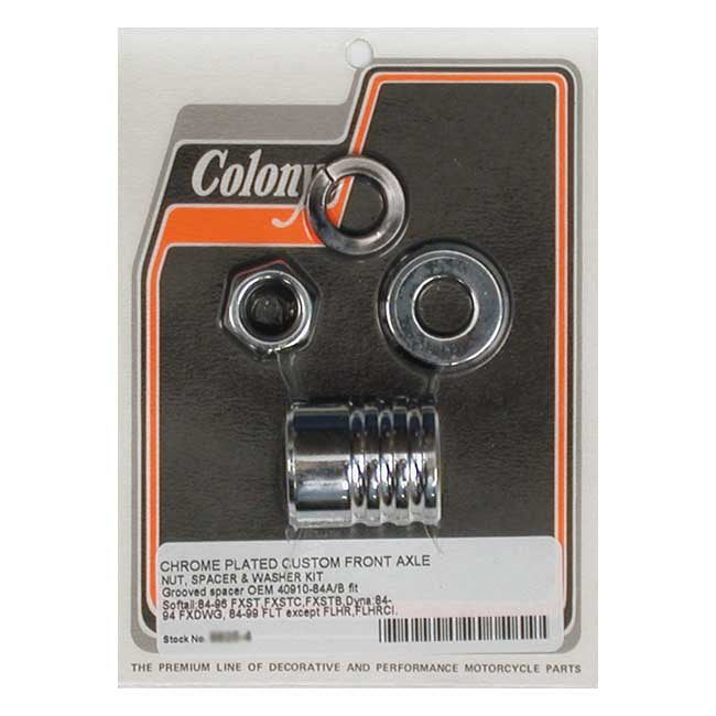 Colony axle spacer kit front, grooved — 84-96 FXST/C/B; 93-94 FXDWG; 84-99 FLT/Touring (Excl. FLHR/CI) (NU)