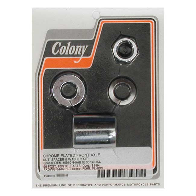 Colony axle spacer kit front, smooth — 84-96 FXST/C/B; 93-94 FXDWG; 84-99 FLT/Touring (Excl. FLHR/CI) (NU)