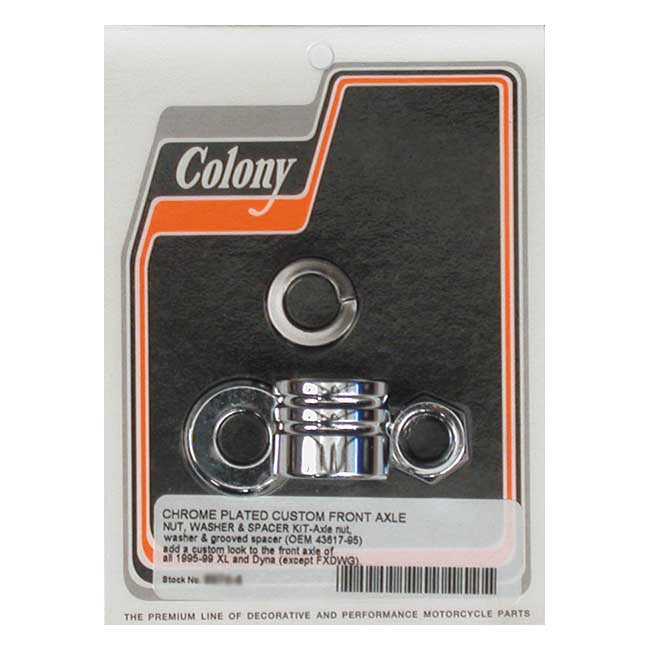 Colony axle spacer kit front, grooved — 95-99 Dyna (Excl. FXDWG); 95-99 XL Sportster (NU)