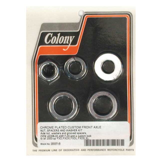 Colony axle spacer kit front, grooved — 00-03 (NU) Dyna (Excl. FXDWG/I); 00-06 XL Sportster