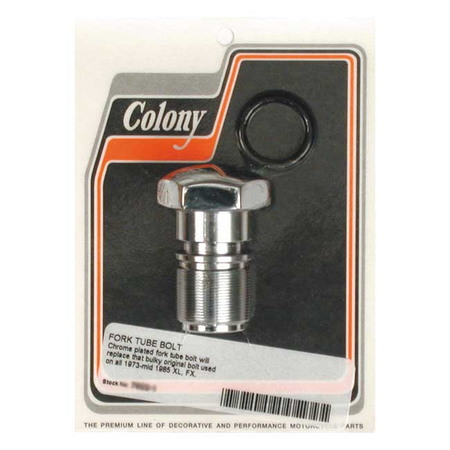 Colony, 35mm fork tube cap bolt. Chrome — 73-E86 XL Sportster; FX; 82-86 FXR (NU)