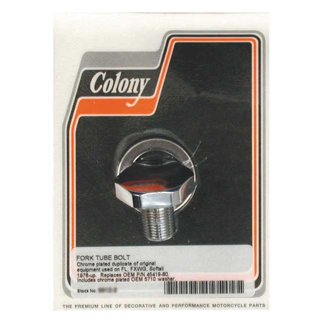 Colony, 41mm fork tube cap bolt. Flat Top. Chrome