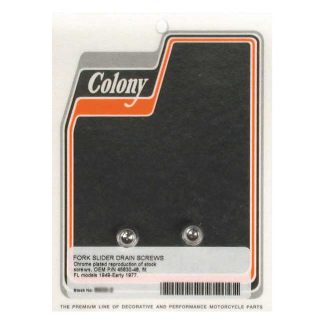 Colony, fork slider drain screws. Chrome Allen
