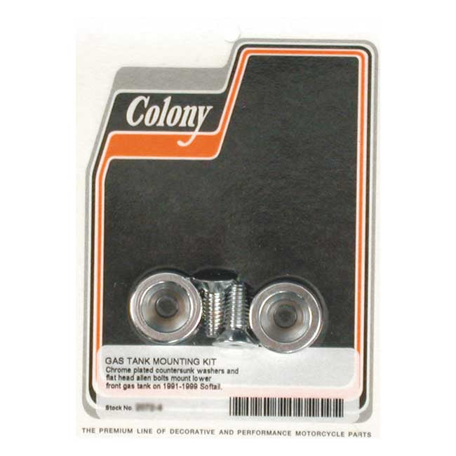 Colony, front side gas tank mount kit. Chrome — 84-99 Softail; 85-86 FXWG; 1985 FXSB; FXSF (NU)