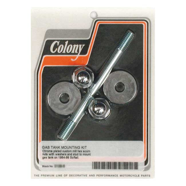 Colony, gas tank mount kit. Chrome Acorn — 84-99 Softail; 85-86 FXWG; 1985 FXSB; FXSF (NU)