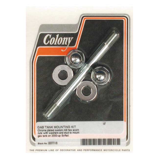 Colony, gas tank mount kit. Chrome Acorn — 00-17 Softail (NU)