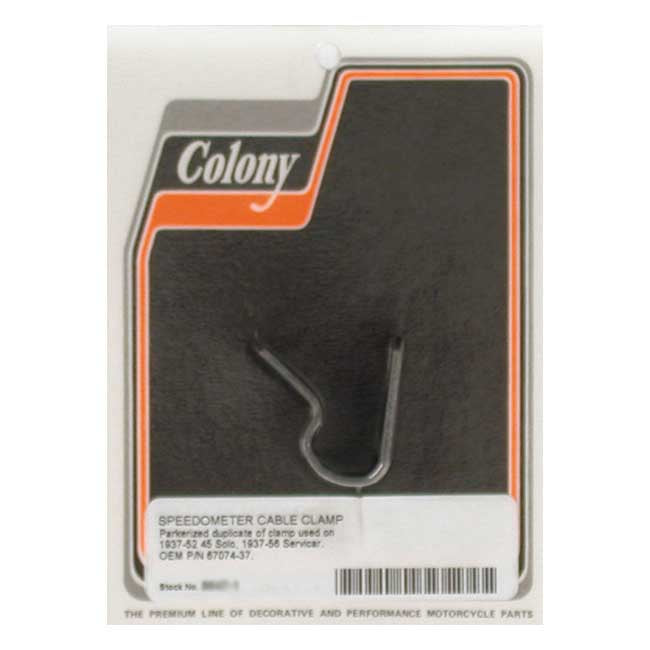 Colony, speedo cable clamp. Black parkerized — 37-52 45" Flathead solo; 37-56 45" Flathead Servi-Car (NU)