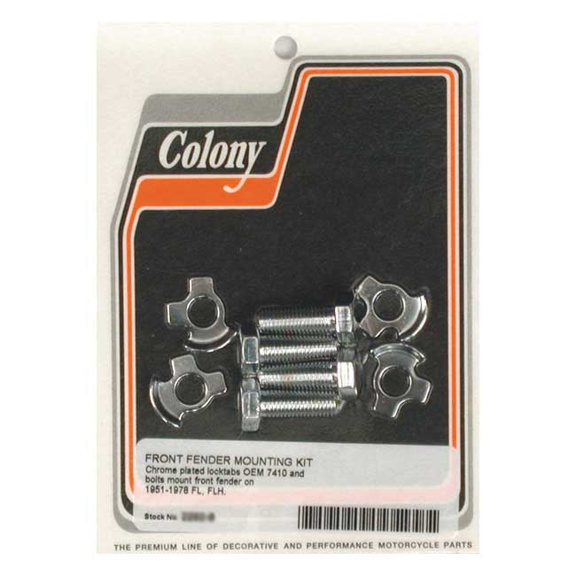 Colony, front fender mount kit. Chrome — 51-78 FL; FLH (NU)