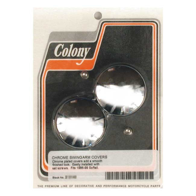 Colony, swingarm pivot bolt cover set. Chrome, domed — 86-99 Softail (Excl. FLSTS) (NU)