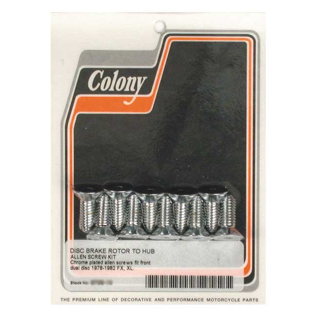 Colony, front brake rotor bolt kit. Chrome — 78-82 FX; XL Sportster. With dual disc front