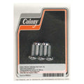 Colony, front brake rotor bolt kit. Chrome — Front: 84-15 (NU) FX; 84-94 (NU) FXR; 18-25 various Softail; 84-25 FLT/Touring; 84-22 (NU) XL Sportster; 06-17 (NU) Dyna. Models with cast wheel hub mount