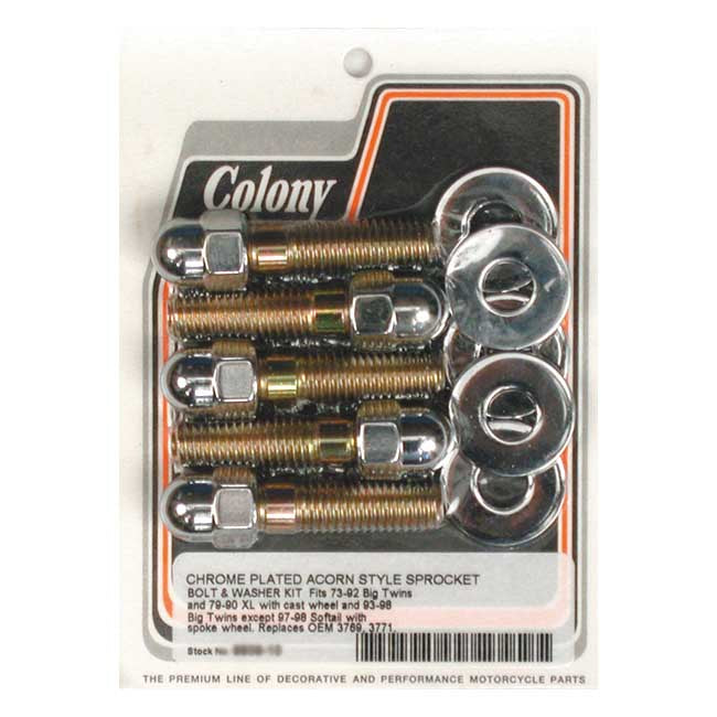 Colony sprocket bolt kit — 73-92 Big Twin; 79-90 XL Sportster (CAST wheel; CHAIN & BELT; 93-98 Big Twin SPOKE wheel (Excl. 97-98 Softail)