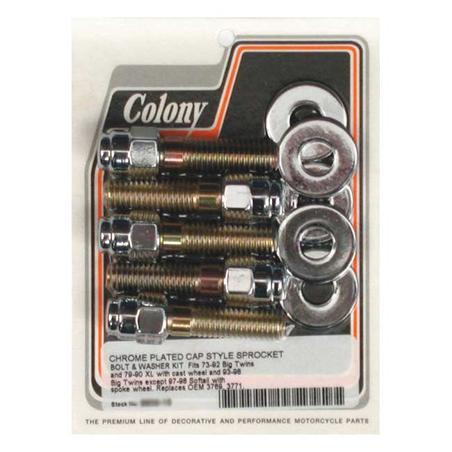Colony sprocket bolt kit — 73-92 Big Twin; 79-90 XL Sportster (CAST wheel; CHAIN & BELT; 93-98 Big Twin SPOKE wheel (Excl. 97-98 Softail)