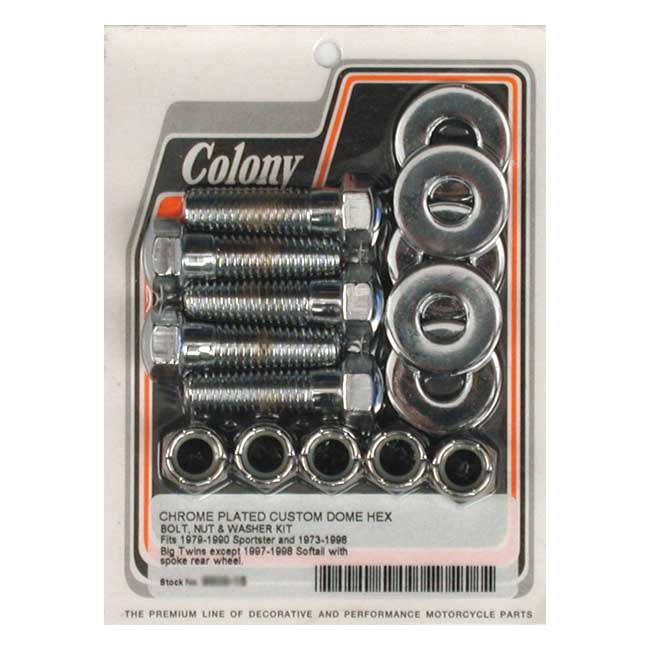 Colony sprocket bolt kit — 73-92 Big Twin; 79-90 XL Sportster (CAST wheel; CHAIN & BELT; 93-98 Big Twin SPOKE wheel (Excl. 97-98 Softail)