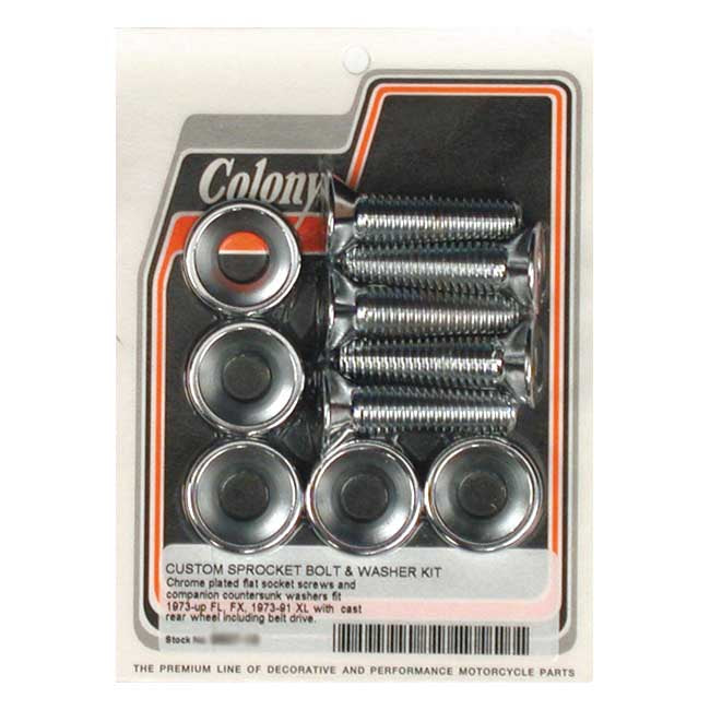 Colony sprocket bolt kit — 73-92 Big Twin; 79-90 XL Sportster (CAST wheel; CHAIN & BELT; 93-98 Big Twin SPOKE wheel (Excl. 97-98 Softail)
