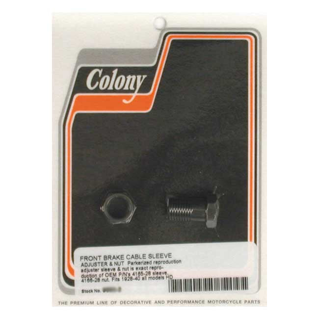 Colony, front brake cable adjuster. Black parkerized — 28-40 H-D (NU)
