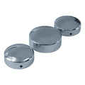 Triple tree nut cover set. Chrome — 49-84 FL; 80-86 FXWG; 80-13 FLT/Touring; 84-17 Softail (excl. FXST models); 93-17 FXDWG; 06-17 Dyna (NU)