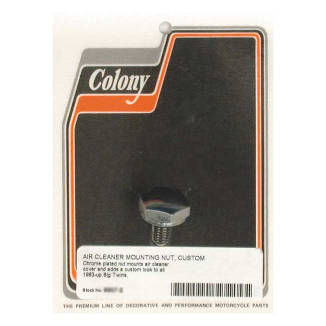 Colony, air cleaner cover mount bolt — 84-99 Evo Big Twin; 99-17 Twin Cam; 17-24 M8; 09-25 Trikes. Models with OEM style ''round'' or ''air scoop'' air cleaner covers with center mount bolt (NU)
