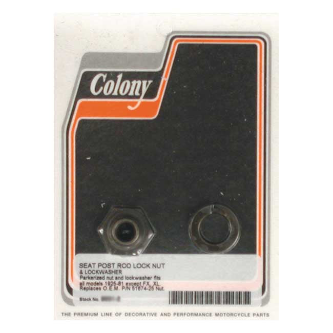 Colony, seat post rod lock nut kit. Zinc — 25-E81 H-D models with OEM style T-bar mounted solo seat (NU)