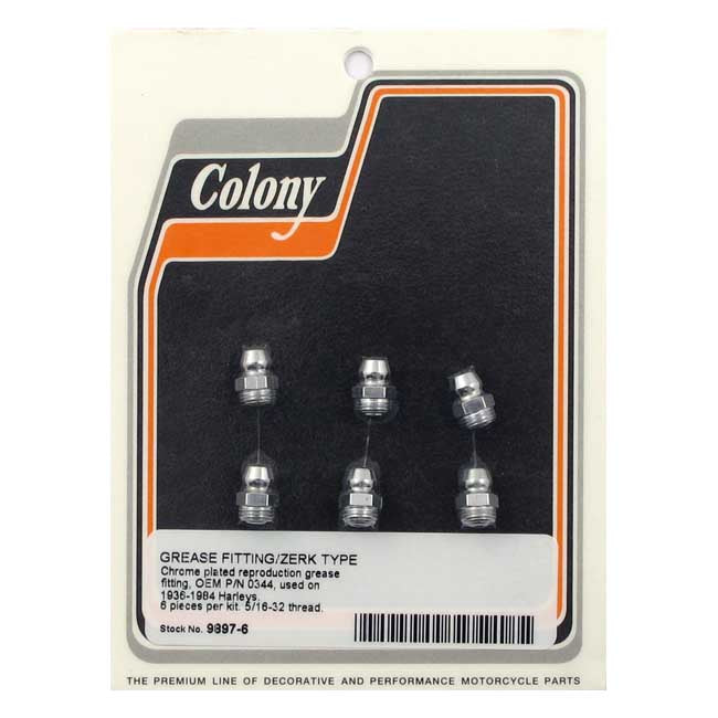 Colony, grease fitting. 5/16-32. Chrome