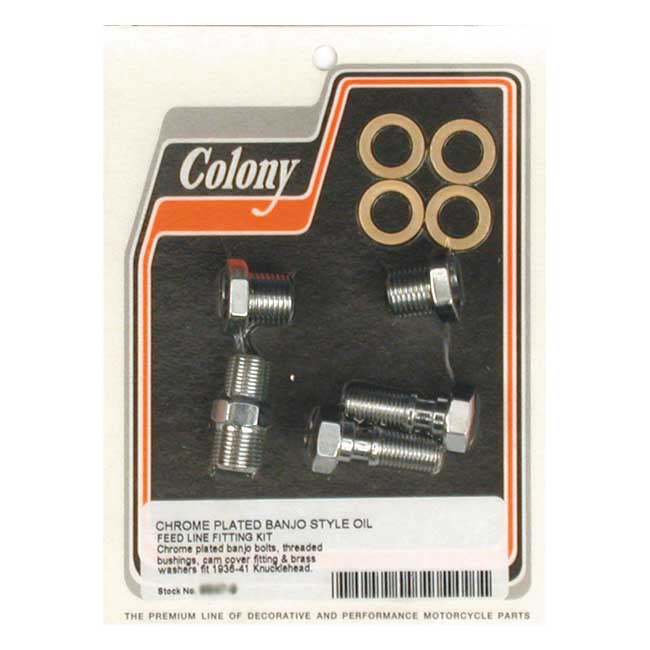 Colony, Knuckle banjo style rocker cover oil feed fittings — 36-41 Knucklehead (NU)