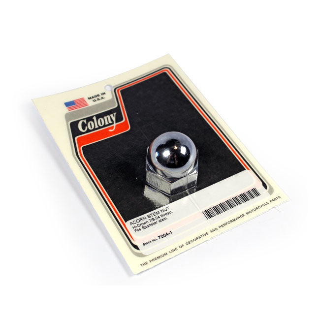 Colony, fork stem nut. Flat bottom. Acorn — 54-56 KH; 57-78 XL Sportster with custom triple trees (NU)