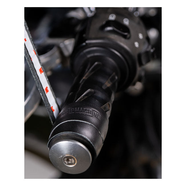 Trip Machine, leather handlebar grip wraps. Black