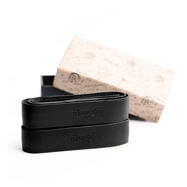 Trip Machine, leather handlebar grip wraps. Black
