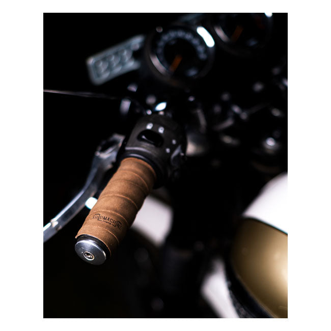 Trip Machine, leather handlebar grip wraps. Tobacco brown