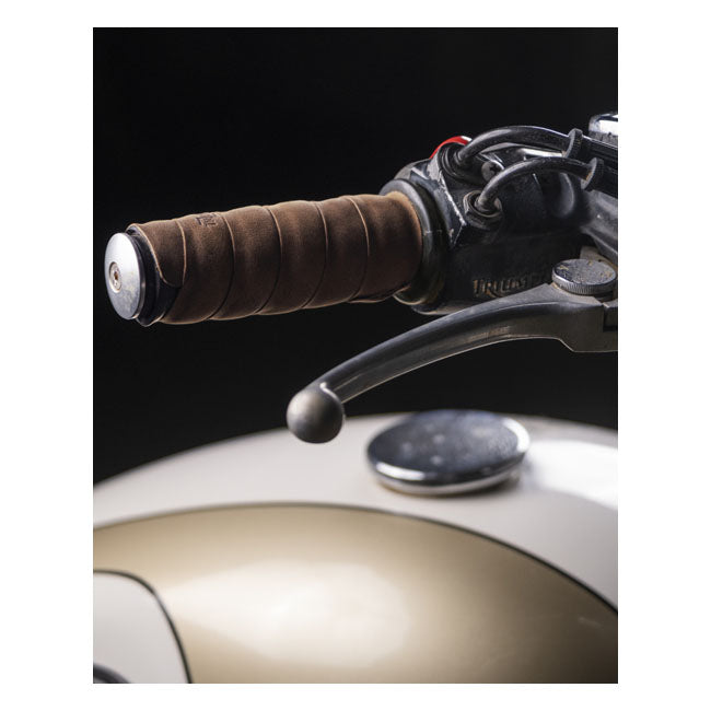 Trip Machine, leather handlebar grip wraps. Tobacco brown