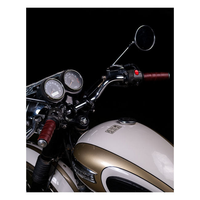 Trip Machine, leather handlebar grip wraps. Cherry red