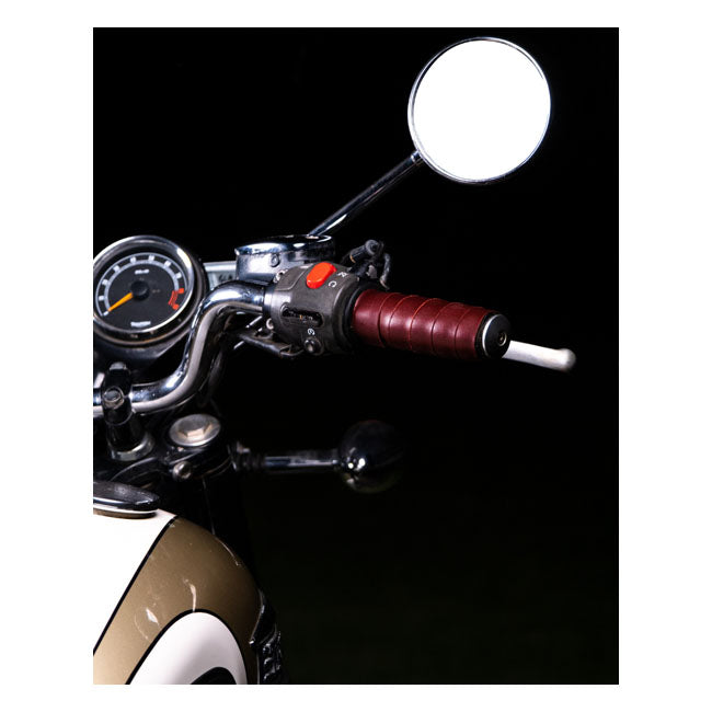 Trip Machine, leather handlebar grip wraps. Cherry red
