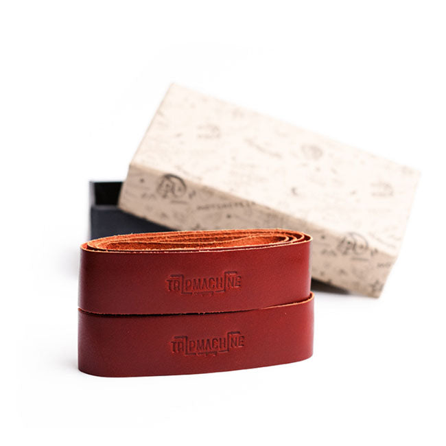 Trip Machine, leather handlebar grip wraps. Cherry red