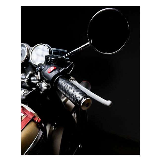 Trip Machine, leather handlebar grip wraps. Black perforated