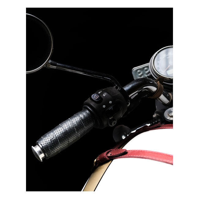 Trip Machine, leather handlebar grip wraps. Black perforated