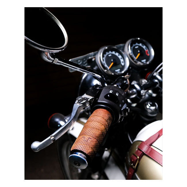 Trip Machine, handlebar grip wraps. Tobacco perforated