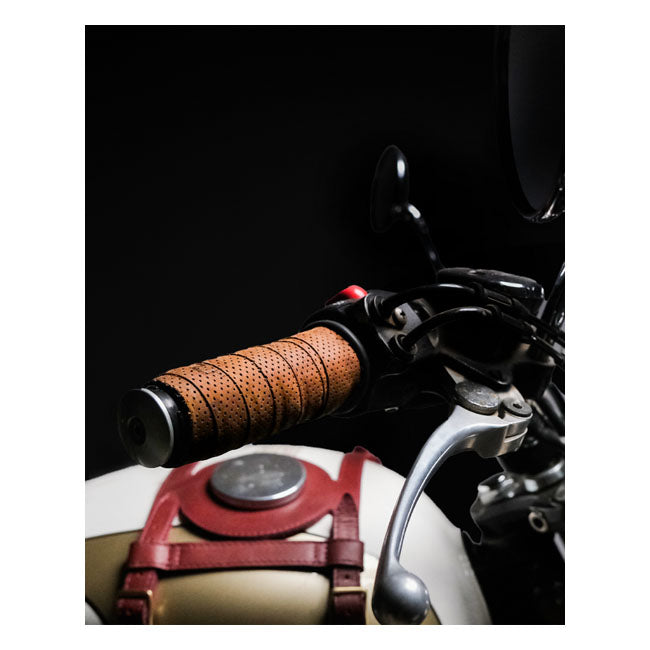 Trip Machine, handlebar grip wraps. Tobacco perforated